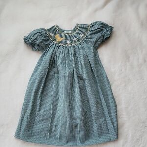 Rosalina Collections Green Gingham Smocked Dress With Chicken Embroidery, SZ 2T